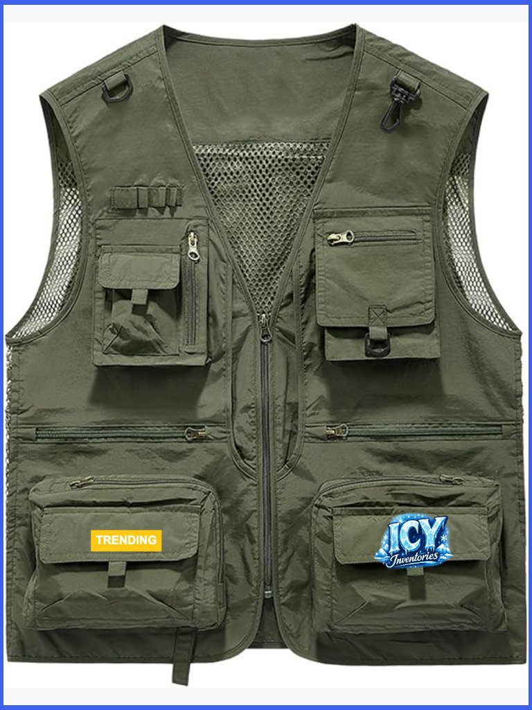 Quick Dry Polyester Mesh Lined Outdoor Vest Multiple Pockets